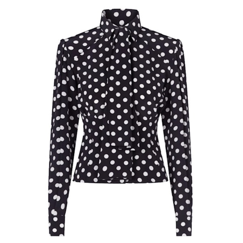 Dolce & Gabbana silk crepe de chine polka dot blouse in black & white.